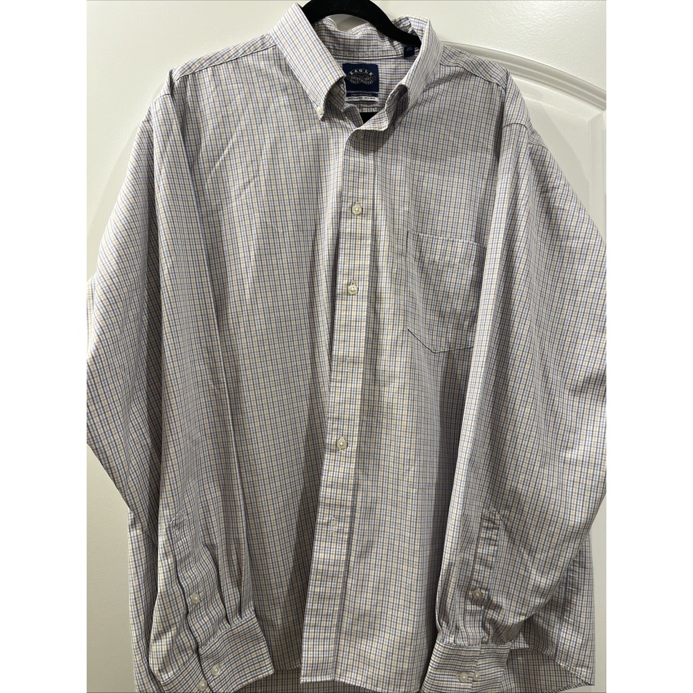 Eagle Shirtmakers Plaid Men's Dress Shirt 17.5 36/37 100% Cotton Non-Iron